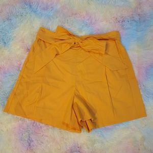 High-Waist Tie-Belt Women’s Shorts in Mustard Yellow